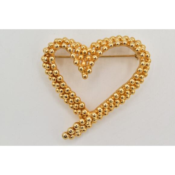 Fernando Originals Vintage Heart Pin Brooch Textured Chunky Gold FO Signed BinBI - Picture 4 of 12